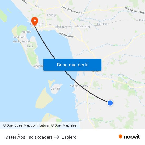 Øster Åbølling (Roager) to Esbjerg map