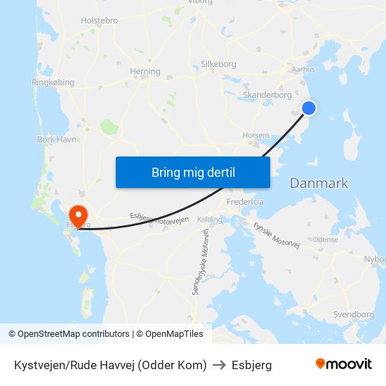 Kystvejen/Rude Havvej (Odder Kom) to Esbjerg map