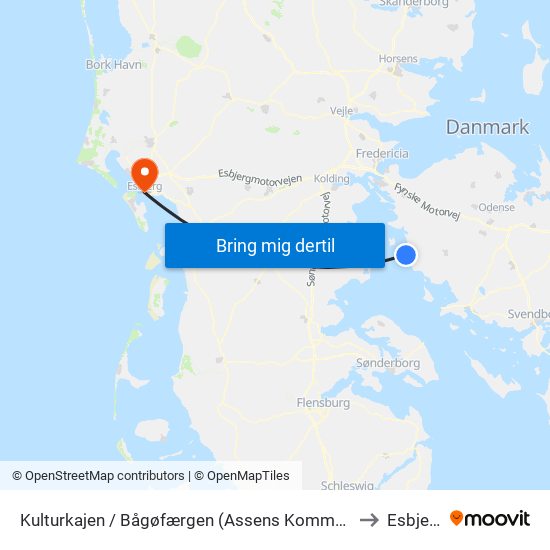Kulturkajen / Bågøfærgen (Assens Kommune) to Esbjerg map