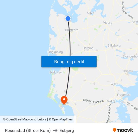 Resenstad (Struer Kom) to Esbjerg map