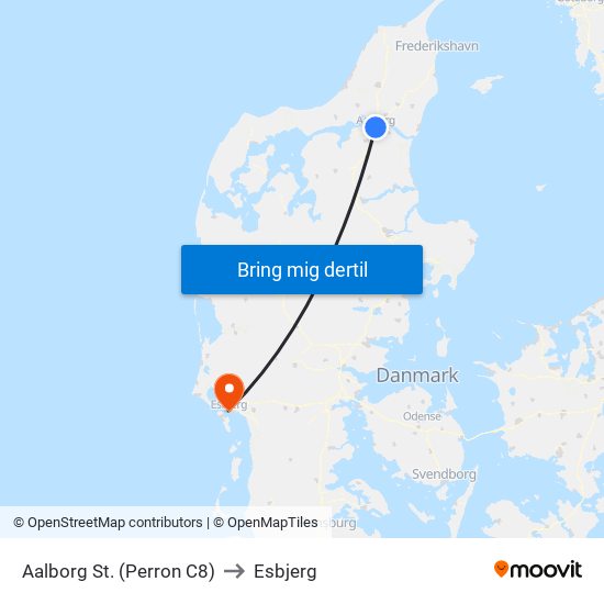 Aalborg St. (Perron C8) to Esbjerg map