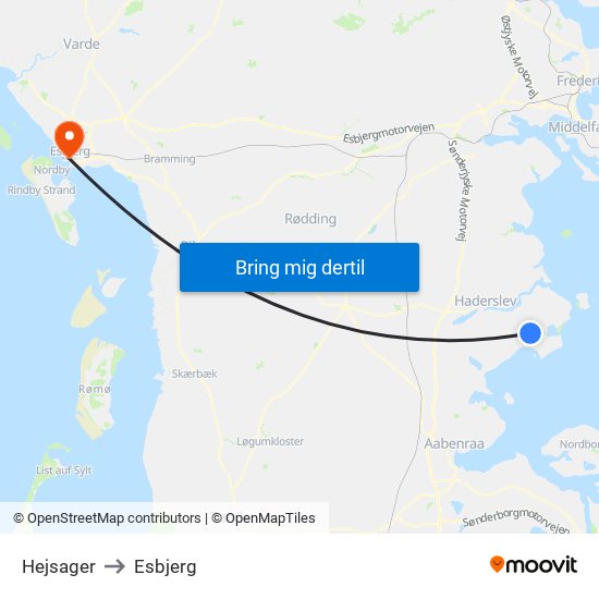 Hejsager to Esbjerg map