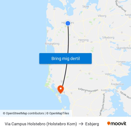 Via Campus Holstebro (Holstebro Kom) to Esbjerg map