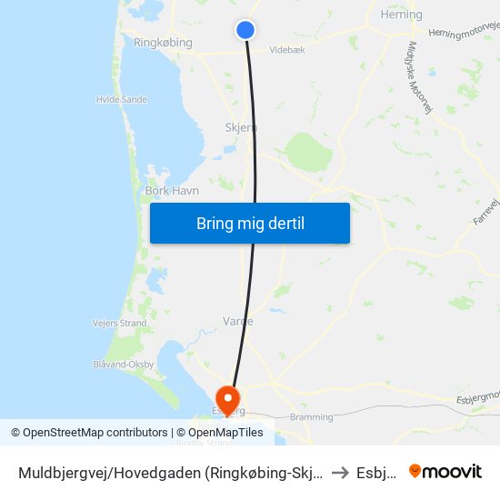 Muldbjergvej/Hovedgaden (Ringkøbing-Skjern Kom) to Esbjerg map