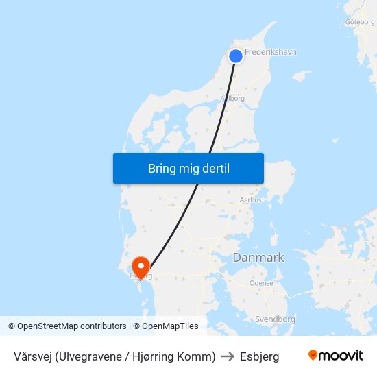 Vårsvej (Ulvegravene / Hjørring Komm) to Esbjerg map