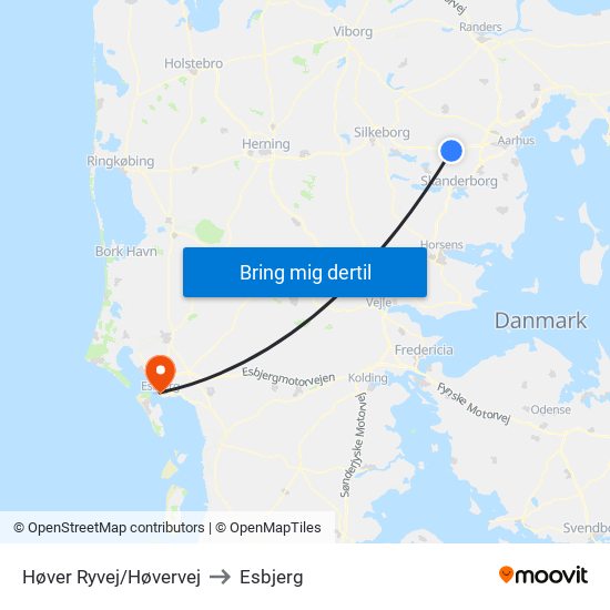 Høver Ryvej/Høvervej to Esbjerg map