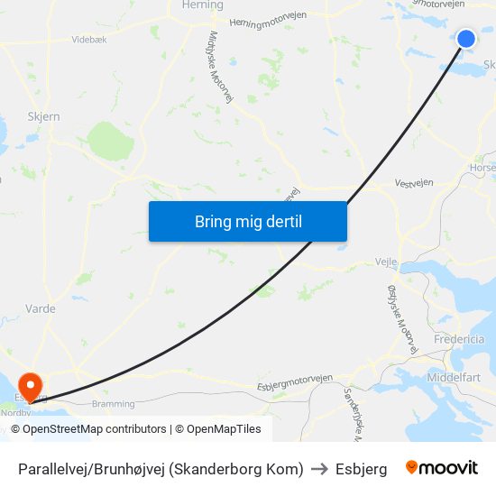 Parallelvej/Brunhøjvej (Skanderborg Kom) to Esbjerg map