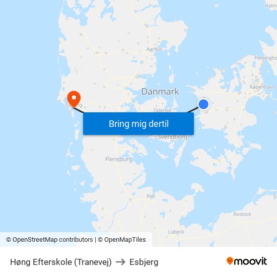 Høng Efterskole (Tranevej) to Esbjerg map