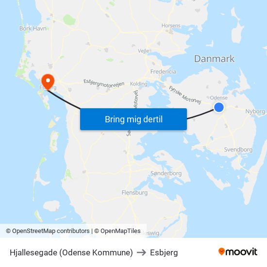 Hjallesegade (Odense Kommune) to Esbjerg map
