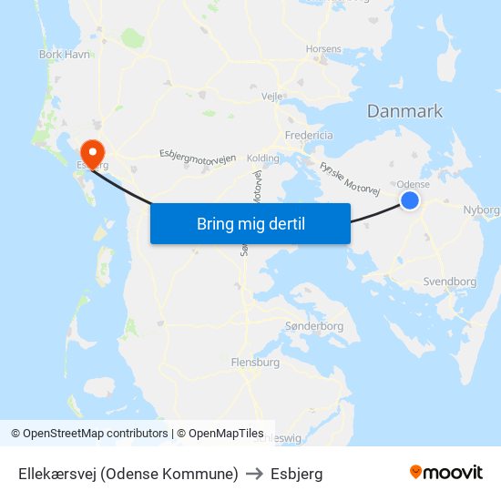 Ellekærsvej (Odense Kommune) to Esbjerg map