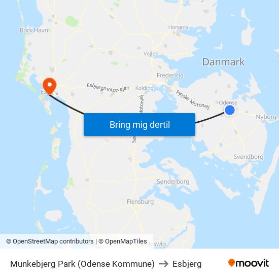 Munkebjerg Park (Odense Kommune) to Esbjerg map