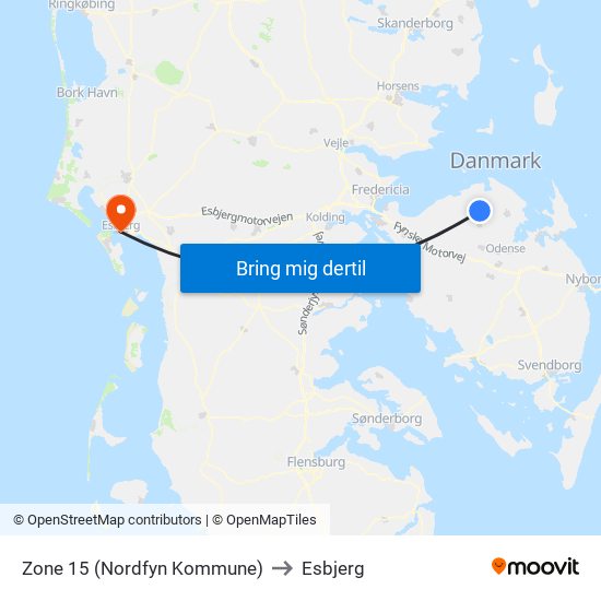 Zone 15 (Nordfyn Kommune) to Esbjerg map