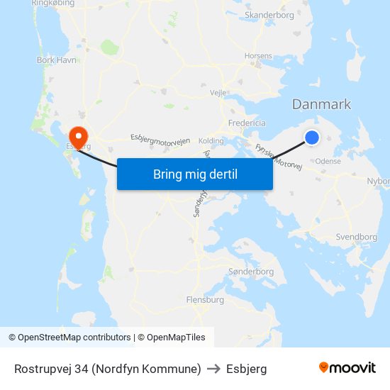 Rostrupvej 34 (Nordfyn Kommune) to Esbjerg map