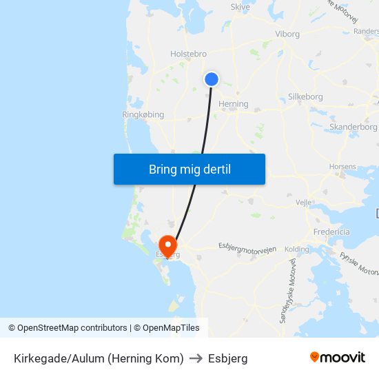 Kirkegade/Aulum (Herning Kom) to Esbjerg map