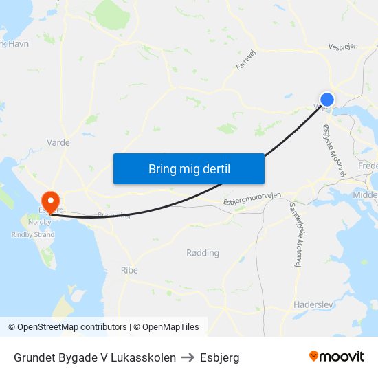 Grundet Bygade V Lukasskolen to Esbjerg map