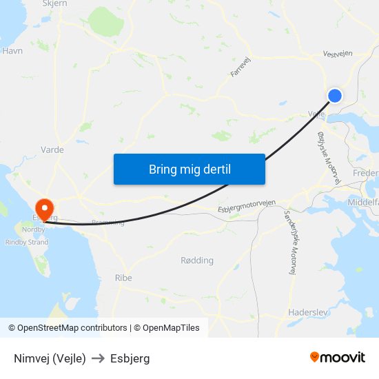 Nimvej (Vejle) to Esbjerg map