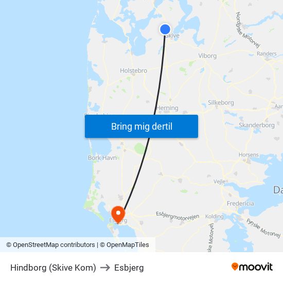 Hindborg (Skive Kom) to Esbjerg map