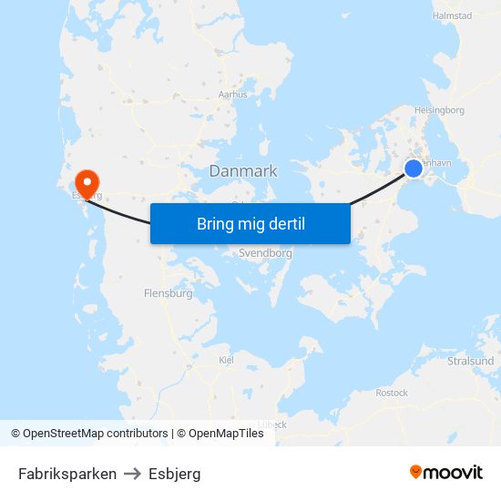 Fabriksparken to Esbjerg map