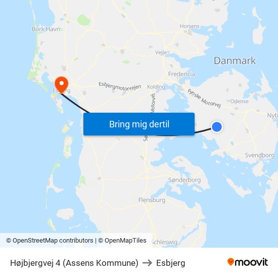Højbjergvej 4 (Assens Kommune) to Esbjerg map