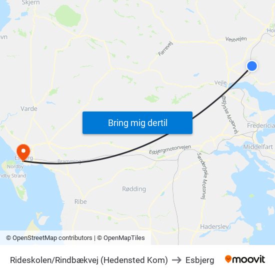 Rideskolen/Rindbækvej (Hedensted Kom) to Esbjerg map