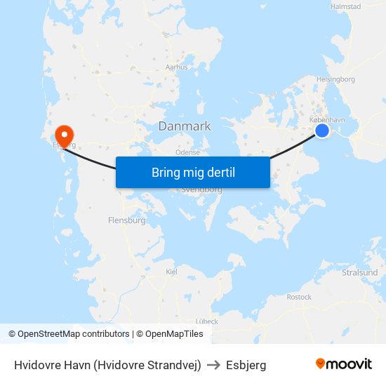 Hvidovre Havn (Hvidovre Strandvej) to Esbjerg map