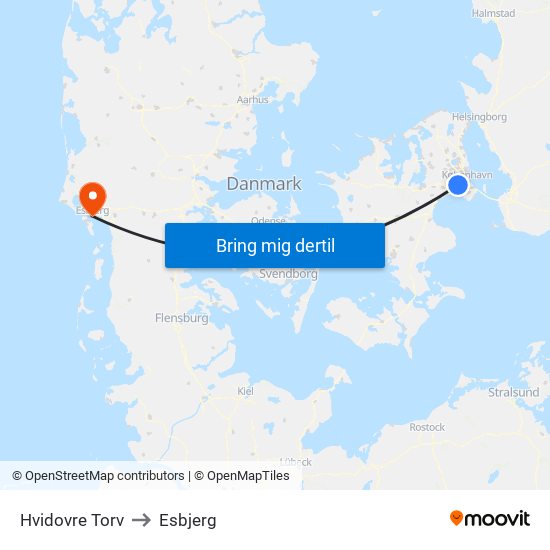 Hvidovre Torv to Esbjerg map