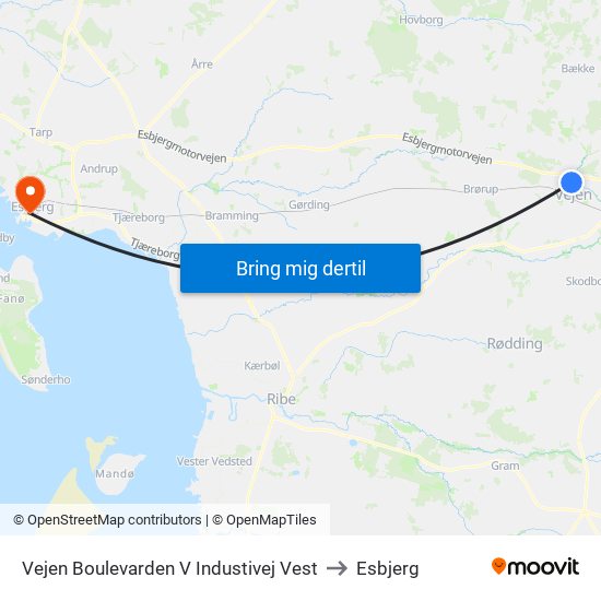 Vejen Boulevarden V Industivej Vest to Esbjerg map