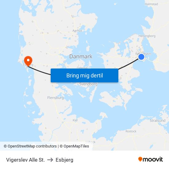 Vigerslev Alle St. to Esbjerg map