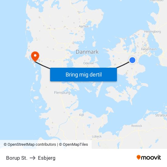 Borup St. to Esbjerg map