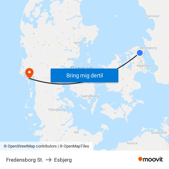 Fredensborg St. to Esbjerg map