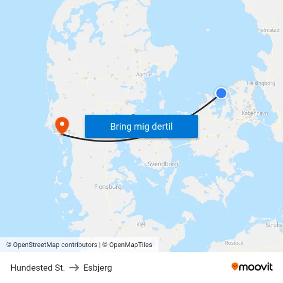 Hundested St. to Esbjerg map