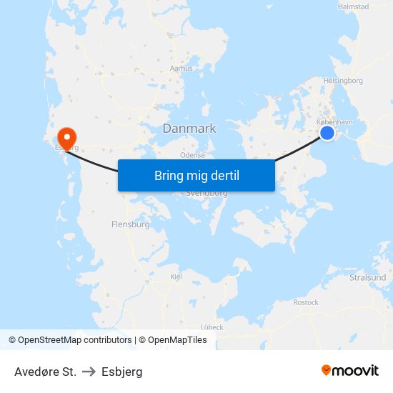 Avedøre St. to Esbjerg map