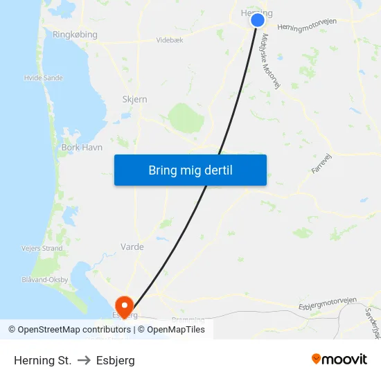 Herning St. to Esbjerg map