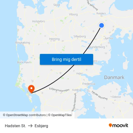 Hadsten St. to Esbjerg map