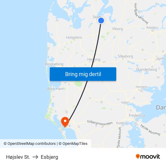 Højslev St. to Esbjerg map