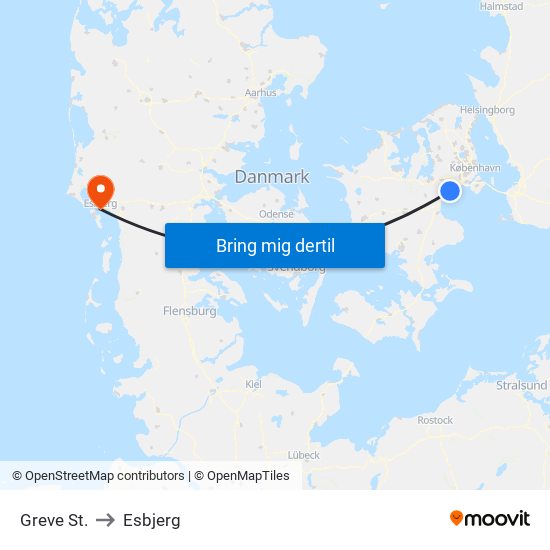 Greve St. to Esbjerg map