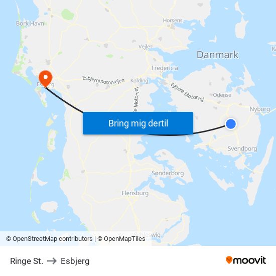 Ringe St. to Esbjerg map