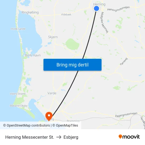 Herning Messecenter St. to Esbjerg map