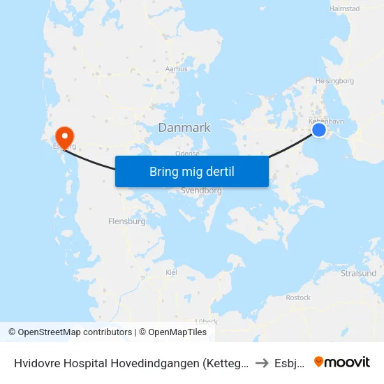 Hvidovre Hospital Hovedindgangen (Kettegård Allé) to Esbjerg map