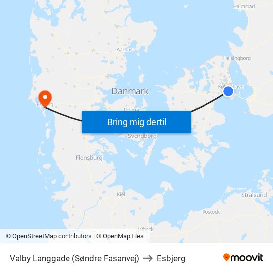 Valby Langgade (Søndre Fasanvej) to Esbjerg map