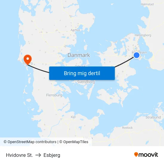 Hvidovre St. to Esbjerg map