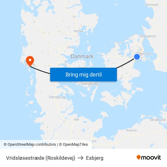 Vridsløsestræde (Roskildevej) to Esbjerg map