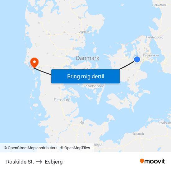 Roskilde St. to Esbjerg map
