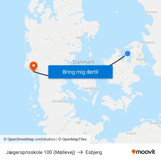 Jægersprisskole 100 (Møllevej) to Esbjerg map