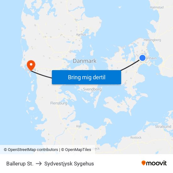 Ballerup St. to Sydvestjysk Sygehus map