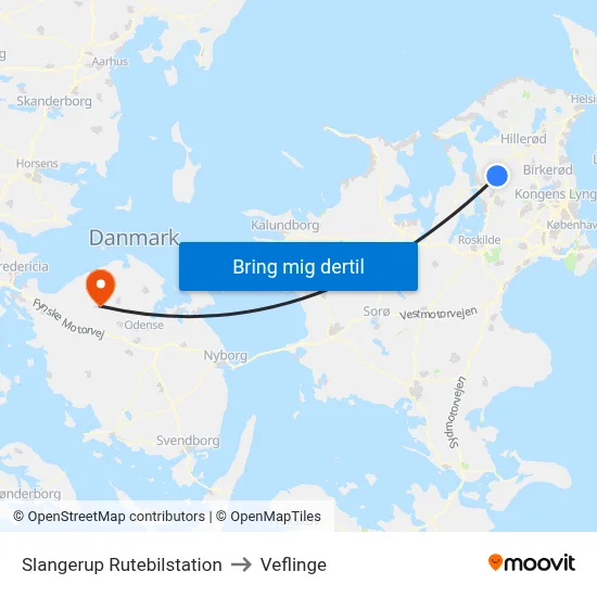 Slangerup Rutebilstation to Veflinge map