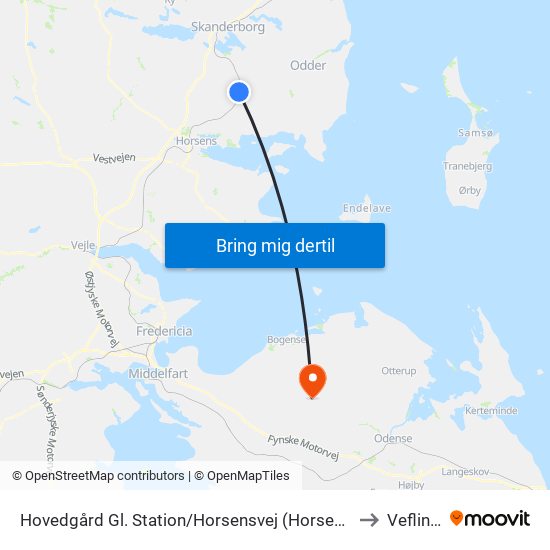 Hovedgård Gl. Station/Horsensvej (Horsens Kom) to Veflinge map