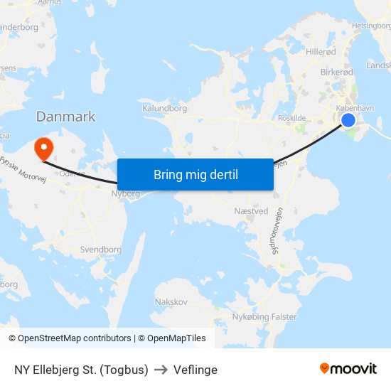 NY Ellebjerg St. (Togbus) to Veflinge map