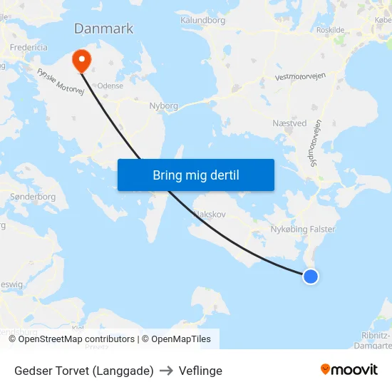 Gedser Torvet (Langgade) to Veflinge map