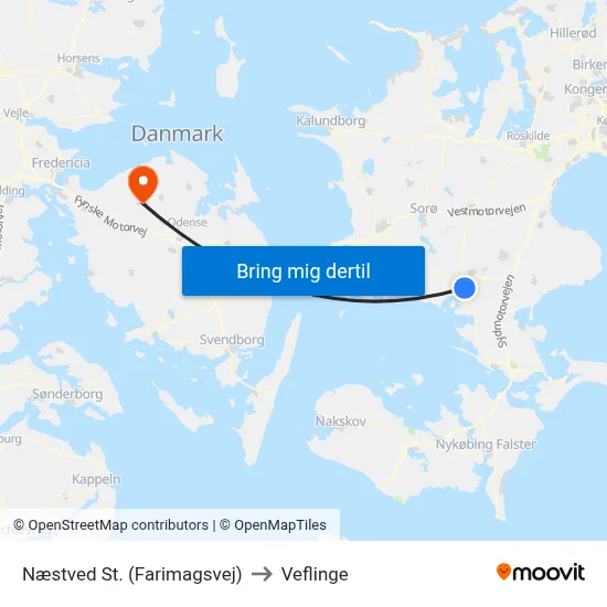 Næstved St. (Farimagsvej) to Veflinge map